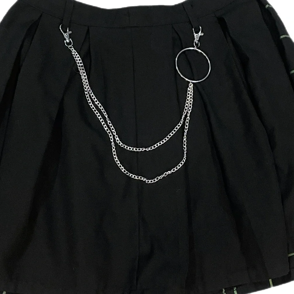 Hot Topic Pleated Mini Green And Black Grid Chain Skirt Goth Punk Emo Alt Size M - Picture 5 of 7